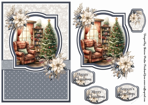 A5 Christmas Fireplace 9 Card Front, Toppers and Sentiments 