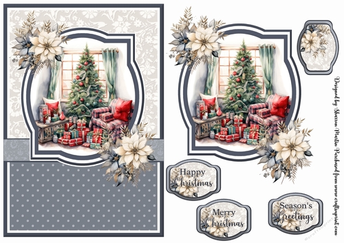 A5 Christmas Fireplace 11 Card Front, Toppers and Sentiments 