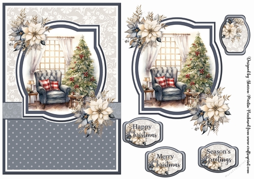 A5 Christmas Fireplace 12 Card Front, Toppers and Sentiments 
