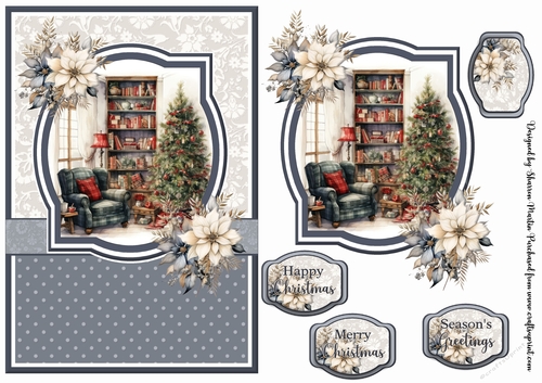 A5 Christmas Fireplace 13 Card Front, Toppers and Sentiments 