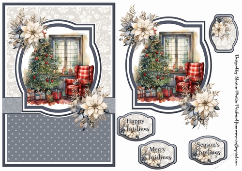 A5 Christmas Fireplace 14 Card Front, Toppers and Sentiments 