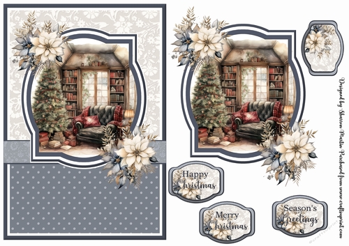 A5 Christmas Fireplace 15 Card Front, Toppers and Sentiments 