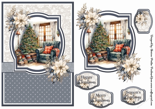 A5 Christmas Fireplace 16 Card Front, Toppers and Sentiments 