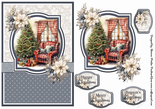 A5 Christmas Fireplace 17 Card Front, Toppers and Sentiments 