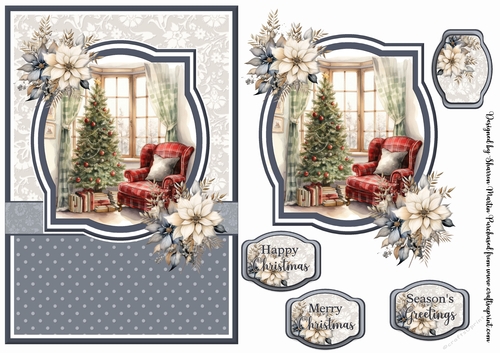 A5 Christmas Fireplace 18 Card Front, Toppers and Sentiments 