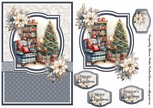 A5 Christmas Fireplace 19 Card Front, Toppers and Sentiments 