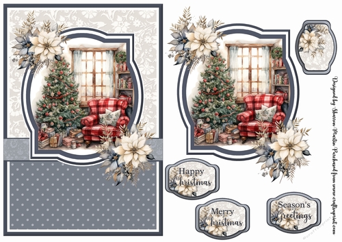 A5 Christmas Fireplace 20 Card Front, Toppers and Sentiments 