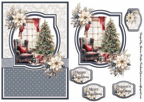 A5 Christmas Fireplace 21 Card Front, Toppers and Sentiments 