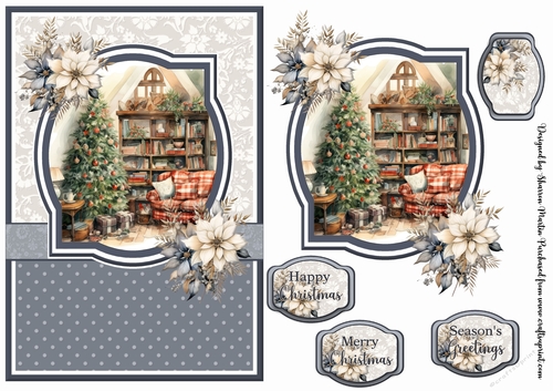 A5 Christmas Fireplace 22 Card Front, Toppers and Sentiments 