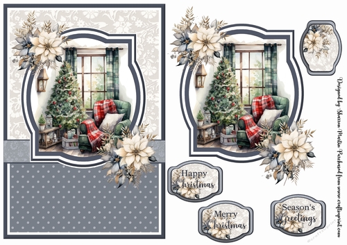 A5 Christmas Fireplace 23 Card Front, Toppers and Sentiments 