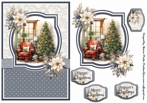 A5 Christmas Fireplace 24 Card Front, Toppers and Sentiments 
