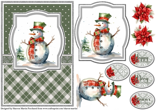 A5 Christmas Snowman 18 Card Front, Topper, Decoupage & Sentiments