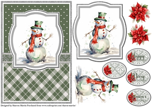 A5 Christmas Snowman 17 Card Front, Topper, Decoupage & Sentiments