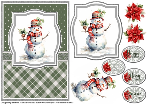 A5 Christmas Snowman 15 Card Front, Topper, Decoupage & Sentiments