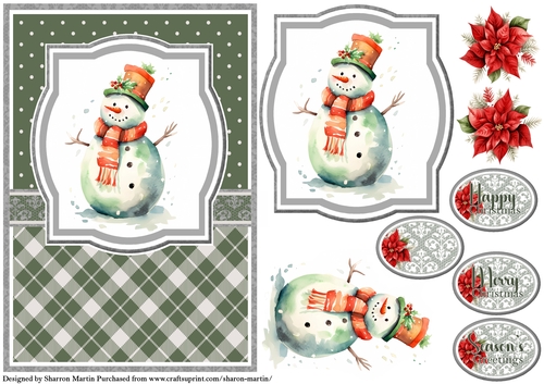 A5 Christmas Snowman 14 Card Front, Topper, Decoupage & Sentiments