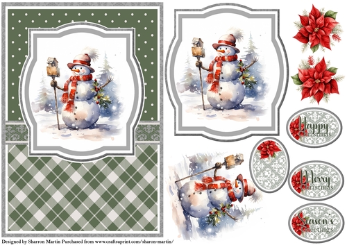A5 Christmas Snowman 10 Card Front, Topper, Decoupage & Sentiments