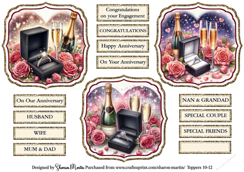 Engagement Toppers 10-12 with Sentiments   