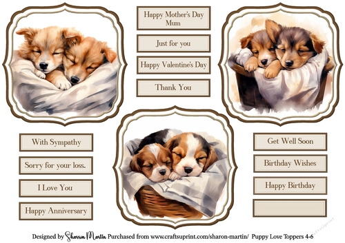 Puppy Love Toppers 4-6 with sentiments