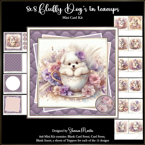 8x8 Fluffy Dogs in teacups mini kit - x10 A4 sheets  