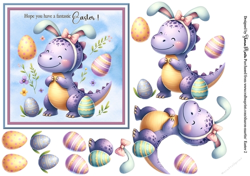15x15cm Easter Bunny Card Front (6x6) or Topper 2 with Decoupage 
