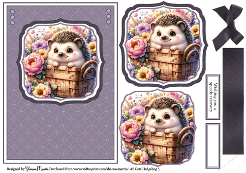 A5 Cute Hedgehog 5 Card Front with Toppers,decoupage Layers & Sentiments 