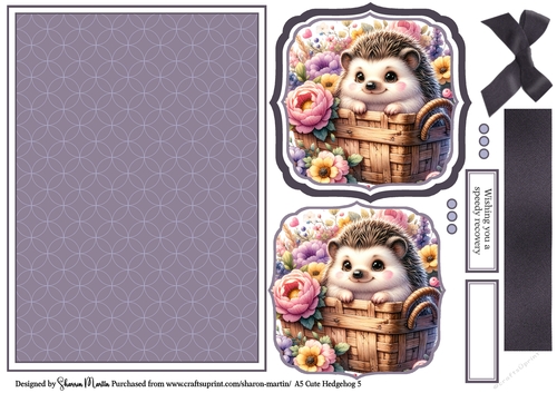 A5 Cute Hedgehog 5 Card Front with Toppers,decoupage Layers & Sentiments 