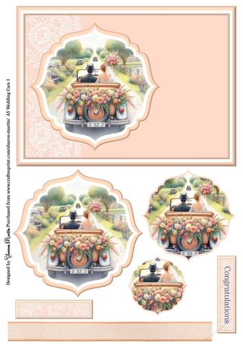 A5 Wedding Cars 1 Card Front with pyramid Layers & Sentiments