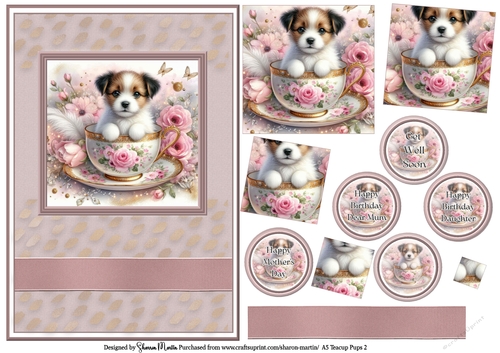 A5 Teacup Pups 2 Card Front, Pyramid Layers and Sentiments