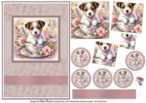 A5 Teacup Pups 3 Card Front, Pyramid Layers and Sentiments