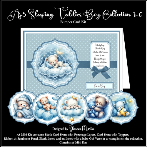 A5 Sleeping Teddies Boy Bumper Kit Collections - x6 Mini Kits