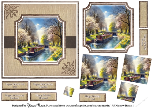 6x6 Narrow Boats 1 Card Front, Pyramid layers and sentiments  