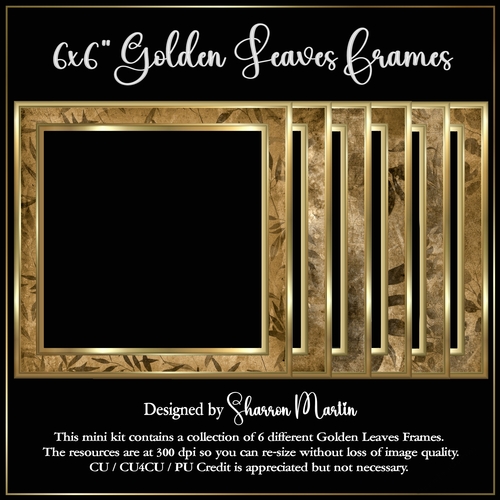 6x6 Golden Leaves Frames Collection 1  - x6 Frames in PNG & JPEG