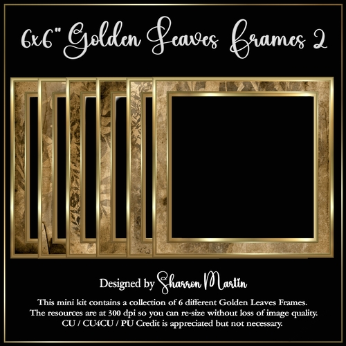 6x6 Golden Leaves Frames Collection 2  - x6 Frames in PNG & JPEG