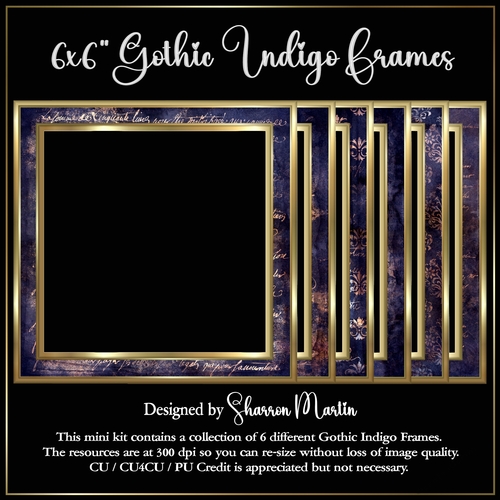 6x6 Gothic Indigo Frames - x6 Frames in PNG & JPEG