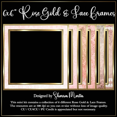 6x6 Rose Gold & Lace Frames - x6 Frames in PNG & JPEG