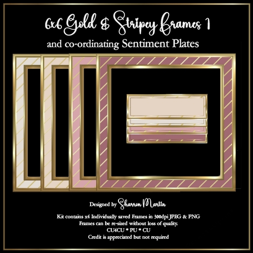 6x6 Gold & Stripey Frames with co-ordinating Sentiment Plates - x4 in PNG & JPEG