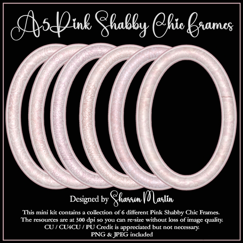 A5 Pink Shabby Chic Frames (Oval) - x6 Frames in PNG & JPEG