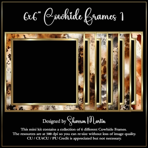 6x6 Cowhide Frames with Gold - x6 Frames PNG 