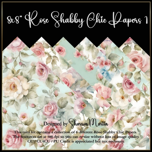8x8 Rose Shabby Chic Papers - x6 Papers JPEG