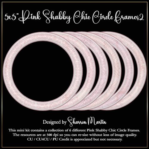 5x5 Pink Shabby Chic Frames (Circle) - x6 Frames in PNG & JPEG