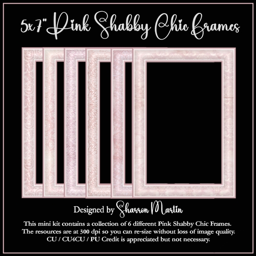 5x7 Pink Shabby Chic Frames (Rectangle) - x6 Frames in PNG 