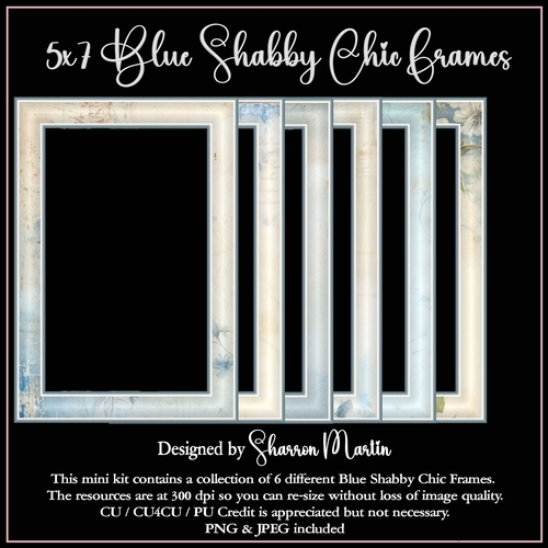 5x7 Blue Shabby Chic Frames (Rectangle) - x6 Frames in PNG 