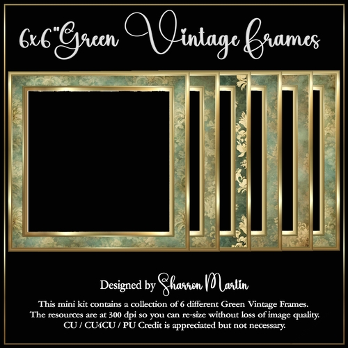 6x6 Green Vintage Square Frames - x6 PNG