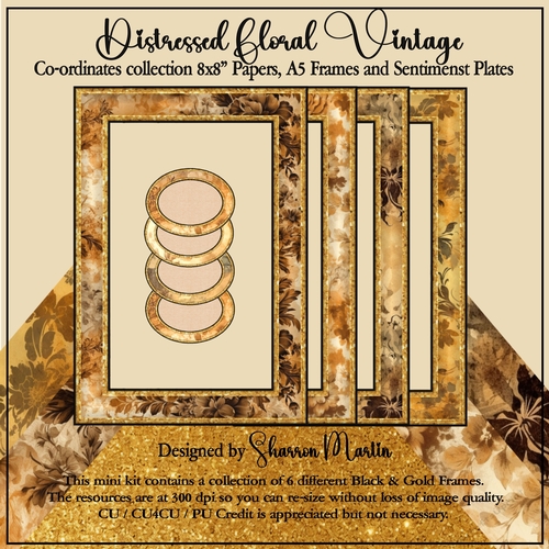 Distressed Floral Grunge Collection Frames, Papers and Sentiment Plates x4