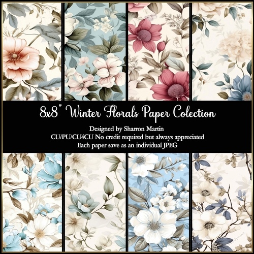 8x8 Winter Florals Paper Selection - x8 Papers JPEG