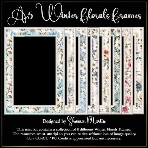 A5 Winter Florals Frames (Pastel) - x8 Frames PNG