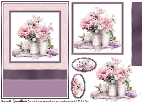 A5 Self Care 1 Card Front, Topper, Sentiments and Decoupage
