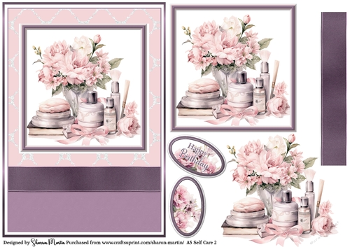 A5 Self Care 2 Card Front, Topper, Sentiments and Decoupage