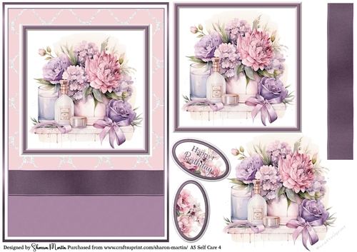 A5 Self Care 4 Card Front, Topper, Sentiments and Decoupage