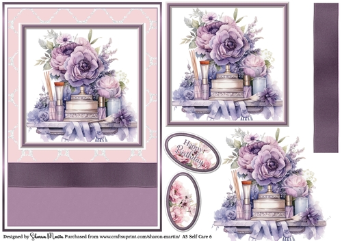 A5 Self Care 6 Card Front, Topper, Sentiments and Decoupage